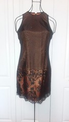 Vintage Black Lace And Copper Satin Slvls Halter Cocktail Dress Women&rsquo;s Sz 6P