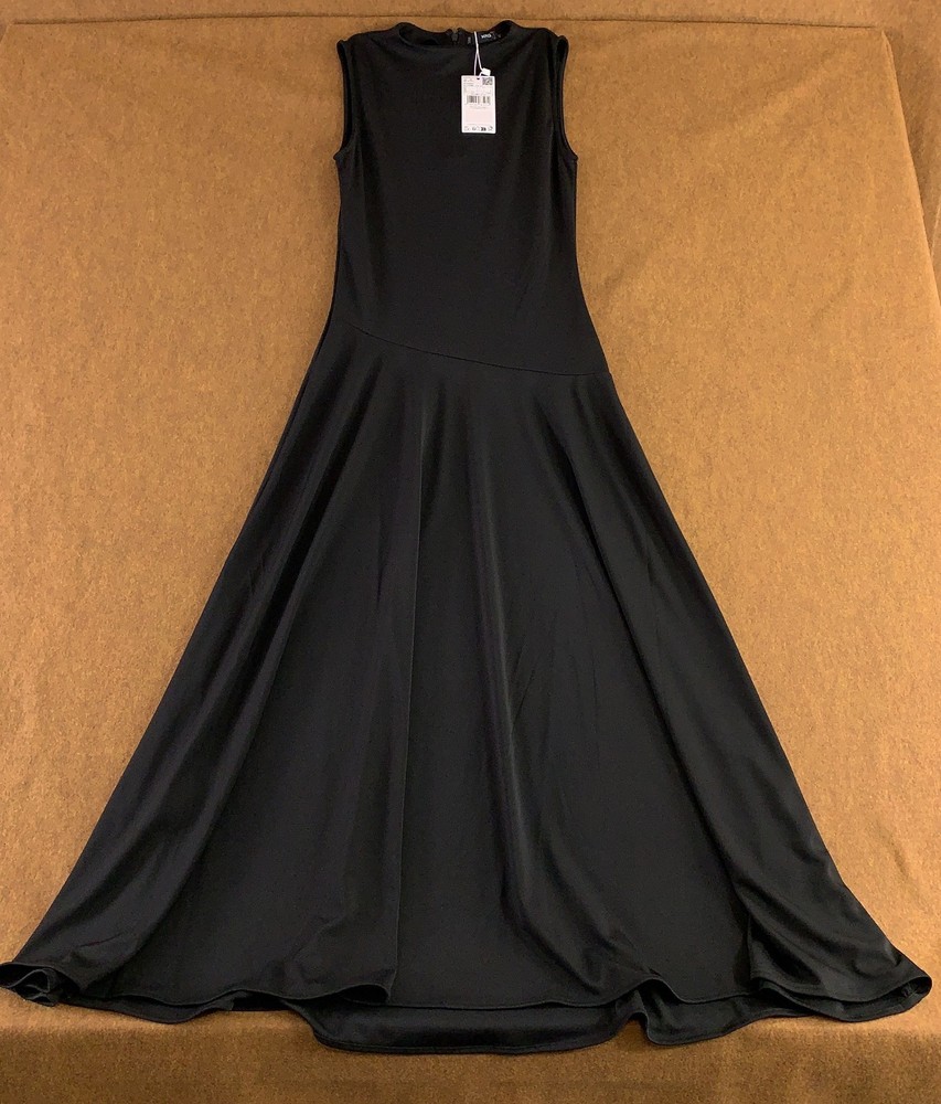 Mango Womens 4 Black Stretch Sleeveless Pleated Zip Back A-Line Maxi Dress NWT