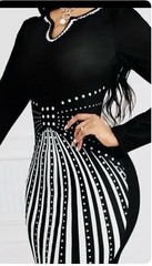 Figure Hugging Snatched Elegant B/W Dress w/V neckline poked dot pattern