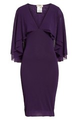 FUZZI Viola Purple Flutter Sleeve Cape Capelet Tulle Mesh Bodycon Dress XS 0/2