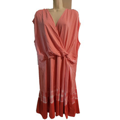 LANDS END 2X Wrap Front Fit & Flare Dress Coral Pink Tie Dye Sundress Surplice