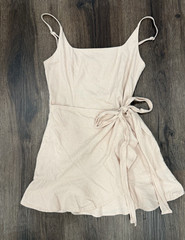 Princess Polly Beige Square Neck Strappy Mini Dress Tie Waist Ruffle Hem Zip, 4