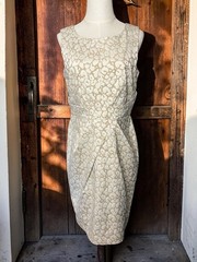 NWT Saks Fifth Avenue Jacquard Sheath Dress Beige Ivory Sleeveless Size 6