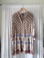 Mango multicoloured midi dress with button up front and pleated skirt. Size 6