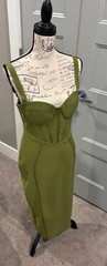 Olive Green Corset Bodycon Dress Size L Bustier Structured Midi Party Cocktail D