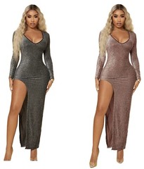 Split Thigh Glitter Dress Dark Grey NEW