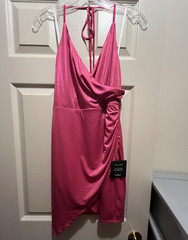 Lulus Pink Solid Satin Just Dance Ruched Spaghetti Strap Zip Mini Dress M
