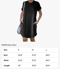 YEXIPO Women&rsquo;s Size L Casual Summer S/S Black T Shirt Dress, Crew Neck, A-Line
