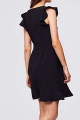 LOFT Black Flutter Sleeve Ruffle Hem Shift Dress Size 2 PETITE