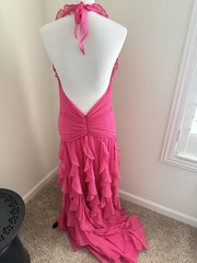 NWT Patbo Silk Plisse Plunge Long Ruffle Gown Fuschia Pink Size Women’s 8