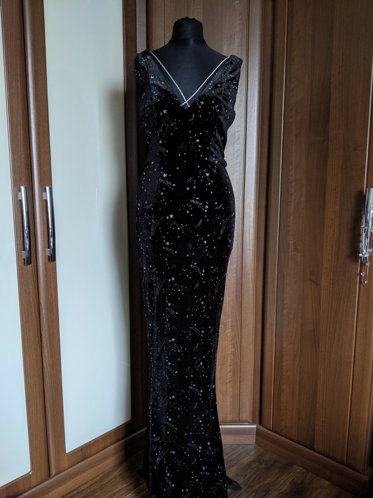 Collectif Vintage London Lyra Occasion Black Velvet Dress 8 BNWT