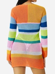 Y2K Colorful Rainbow Crochet Swim Cover Up Resortwear Beach Boho Mini Dress 📐S