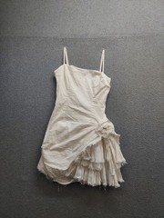 Luxxel Women Mini Dress S White Ruffle Hem Sleeveless Side Zipper Straps Party