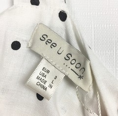 See U Soon Womens Large Linen Dress White Black Polka Dot Tie Back Midi Maxi NEW