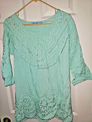Solitaire Swim Coverup Green Lace Crochet Top Dress S