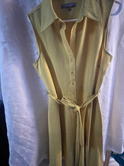 Sharagano Yellow Solid Collared Sleeveless Button Front Belted Shirt Dress 10