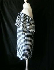 Forever21 Navy& White Gingham Off Shoulder Embriodered Ruffle Summer Dress -S