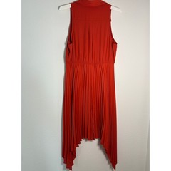 Cato Red Sleeveless Pleated Button Down Handkerchief Hem Midi Dress Large NEW