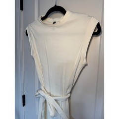 Alya Ribbed Knit Midi Dress Sleeveless Cream Casual w/ Belt Size M