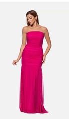 Xscape Womens Ruched Strapless Gown Sz 8 Raspberry Wedding Guest
