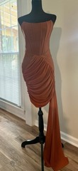 NWT Miss Circle NY Burnt Orange Ruched Sheer Draping Boned Corset Dress Sz M
