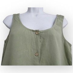 NWOT XS Nicole Miller Linen Button-Front Smocked Shoulder Ruffle Hem Dress