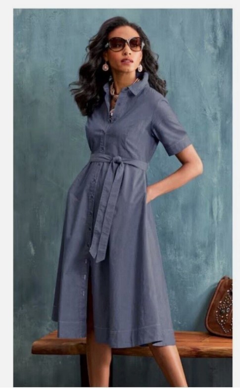 Size 14 Midnight Velvet Button Front Midi Lightweight Cotton Alivia Denim Dress