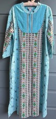 National-Cotton Turquoise Multi Pattern Kaftan-Zip Front-Made In India- XL