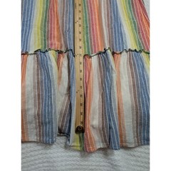 Multicolor Rainbow Striped Cotton Tassel Tiered Midi Dress XS Boho Summer Coast
