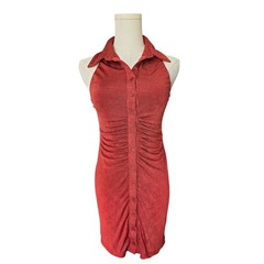 FASHION NOVA Rich Rust Ruched Button Down Alter Collar Dress