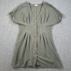 Others Follow V-Neck Button Front Mini Dress Size Small Short Sleeve Green Pleat