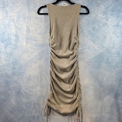 Lulus Womens Ribbed Knit Ruched Side Drawstring Sleeveless Mini Dress Beige Smal