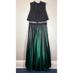 Betsy & Adam Ombre Satin Gown 14W Black Green Illusion Mesh Formal Prom Dress