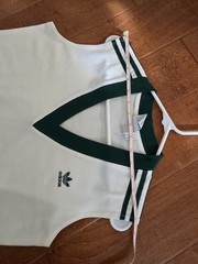 adidas White/Green Solid V-Neck Sleeveless Pleated Mini Shift Dress M