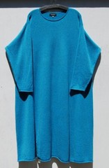 NEW Eskandar TURQUOISE Medium Weight Cashmere A-line 46&Prime; Long Sweater Dress O/S