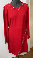 NEW-Michael Kors-Women-Red Studdet Long Sleves Dresses.Sz-L/G.Cambodia.