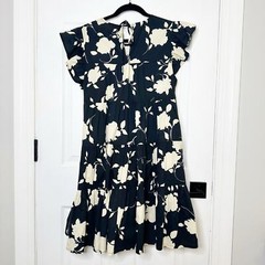 SOFIE THE LABEL Size M Black Cream Floral Swing Tiered Dress