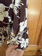 Secret Charm Brown/Beige Floral Mini Dress L Sleeveless Scoop Tie Neck Ruffle