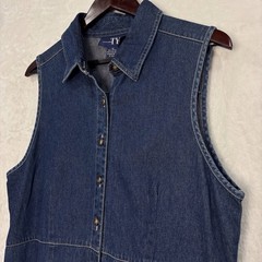 90s Vintage Sleeveless Denim Maxi Button Front Dress Womens 14 Dark Wash Blue