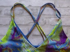 80s Ot Spaghetti Strap Dress Multi Color Green Purple Mermaid Ruffle Lined S