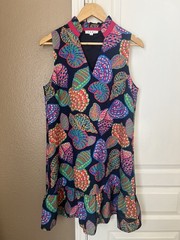 Anthropologie THML Sz S Sea Shell Print V Neck Beach Mini Dress Ruffle Hem