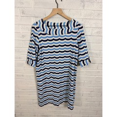 Sailor Sailor Shift Dress Women L Blue White Scallop Wave Stripe Nautical