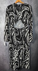 Open Edit Maxi Dress Women Medium Black White Marbled Print Cutout Back Pullover