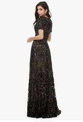 Leyidress Sexy Sequins Trumpet Mermaid Dress Black Short Sleeve Long Formal 14
