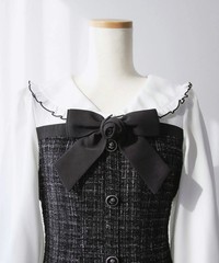 Round Collar Blouse Docking Tweed Dress With Large Size Jirai New