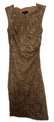 R&M Richards Dress Taupe Fitted sleeveless Long lace sequins Size 8 10 12 New