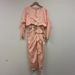 Vintage A.J. Bari Dress Womens 4 Pink Sequin Formal Long Sleeve Blouson Midi 80s