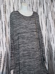 Cato Woman 26/28 Horizontal Gray Striped Dress Plus Long Sleeve Scoop Neck