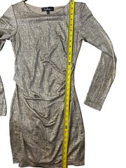 Lulus Silver Metallic Ruched Lined Stretch Boat Neck Long Sleeve Bodycon S