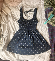 Hill House The Cher Dress Navy Floral Jacquard Smocked Sleeveless Square Neck